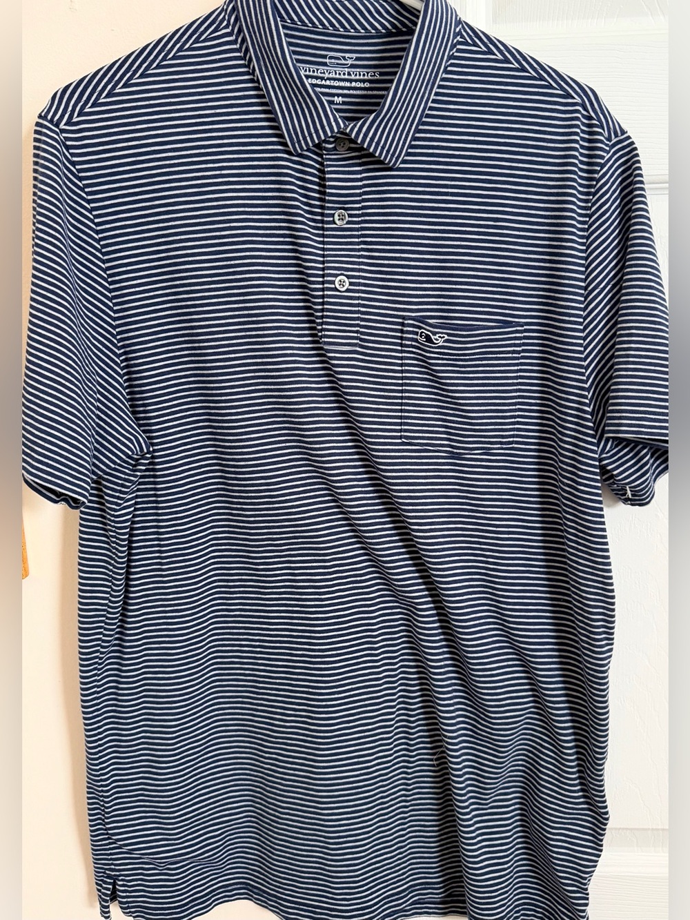 Vineyard Vines Edgartown Polo Striped Navy & White Mens M Short Sleeve Polo